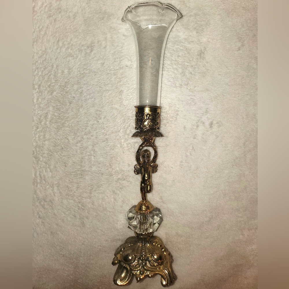 🚫SOLD🚫Vintage Hollywood Regency Cherub Fluted Bud Vase